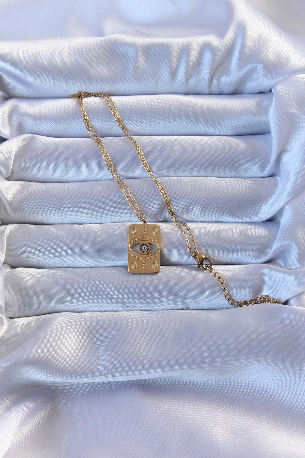 316L Çelik Gold Renk İşlemeli Nazarlı Vintage Kolye